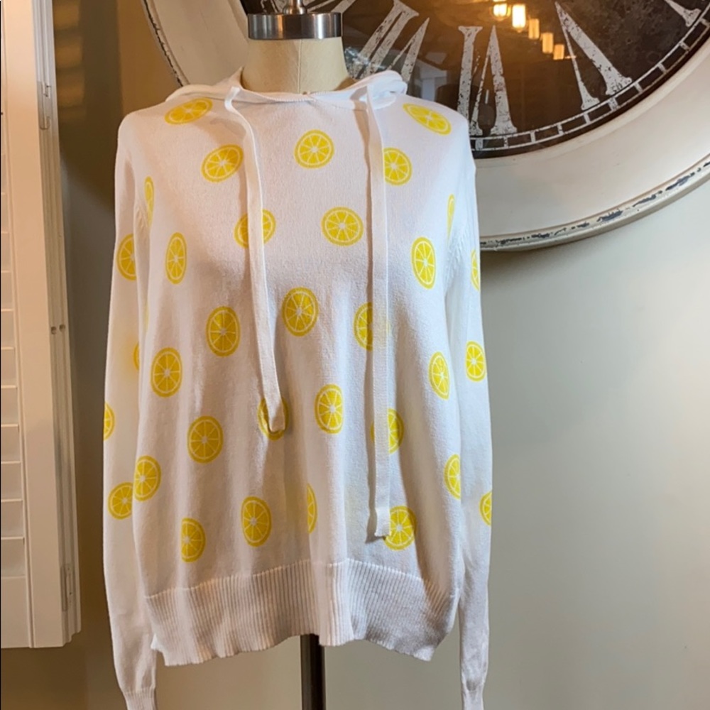 Aqua Lemon Print Hoodie Sweater Size Large- NOT NWT